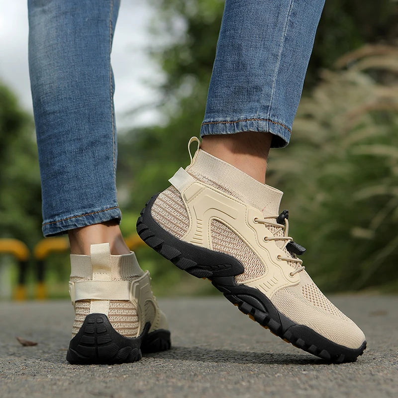 Men‘s Trekking Shoes Breathable Knit Hiking Sneakers Outdoor Lace-up Water Trainers Hunting Tactical Boots Walking Wading Shoes