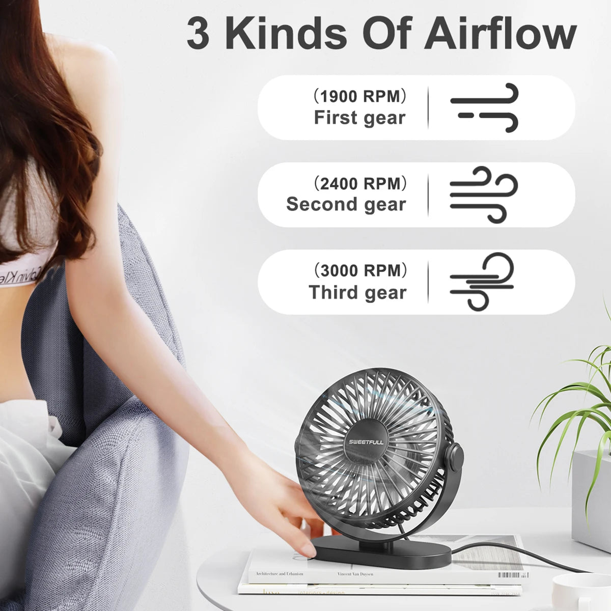 Electric Fan Portable Cooling Laptops Silent USB Fan Three Speed Adjustment for Home Office Desktop Outdoor Camping Mini Fan