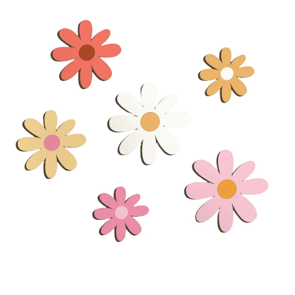 Nordic Wooden Flower Wall Ornaments Kids Room Decoration Boho Wood Daisy Flowers Stickers Crafts Baby Nursery Decor Photo Props