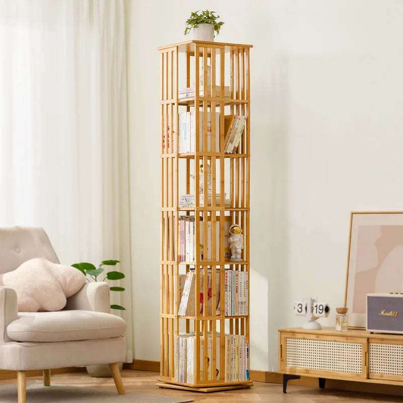 360 Degree Rotating Bookshelf for Living Room Bedroom Children's Picture Books Storage Rack Simple Home Decor Student Bookcase