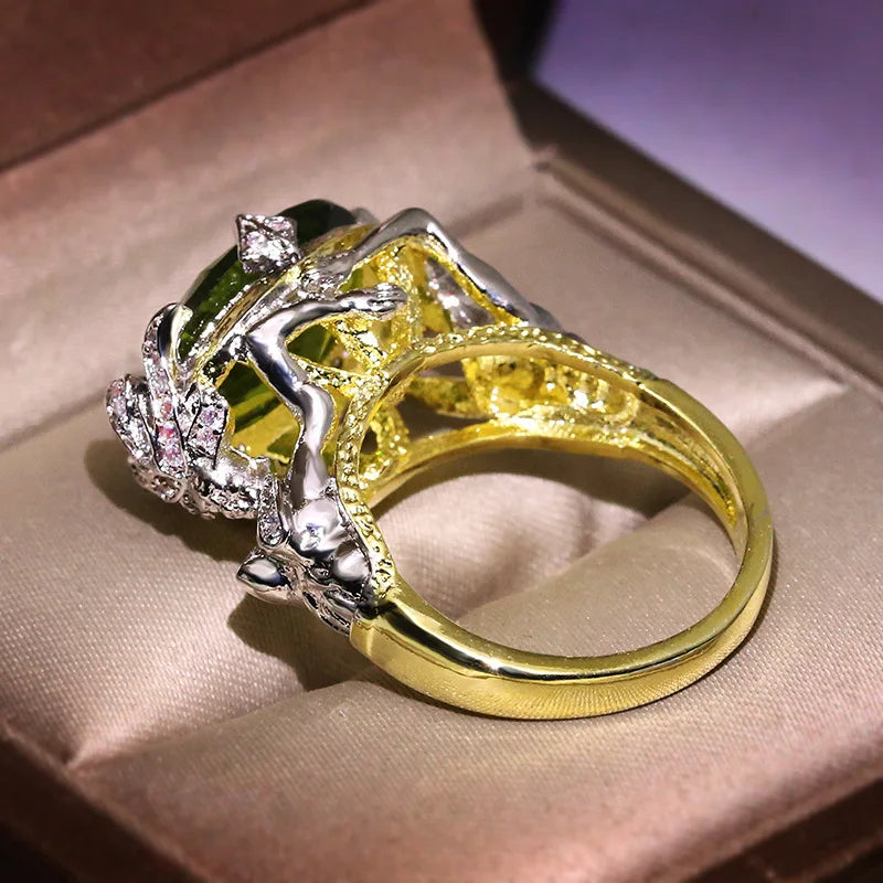 14K Yellow Gold Natural Emerald Gemstone Ring for Women Fine Anillos De Anel Bijoux Femme Jewellery Bizuteria 14K Gold Jade Ring