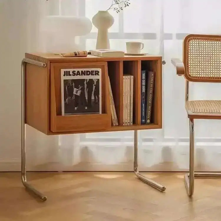 Nordic Solid Wood Bookcase Living Room Sofa Side Cabinet Locker Simple Magazine Cabinet Home Retro Storage Cabinet