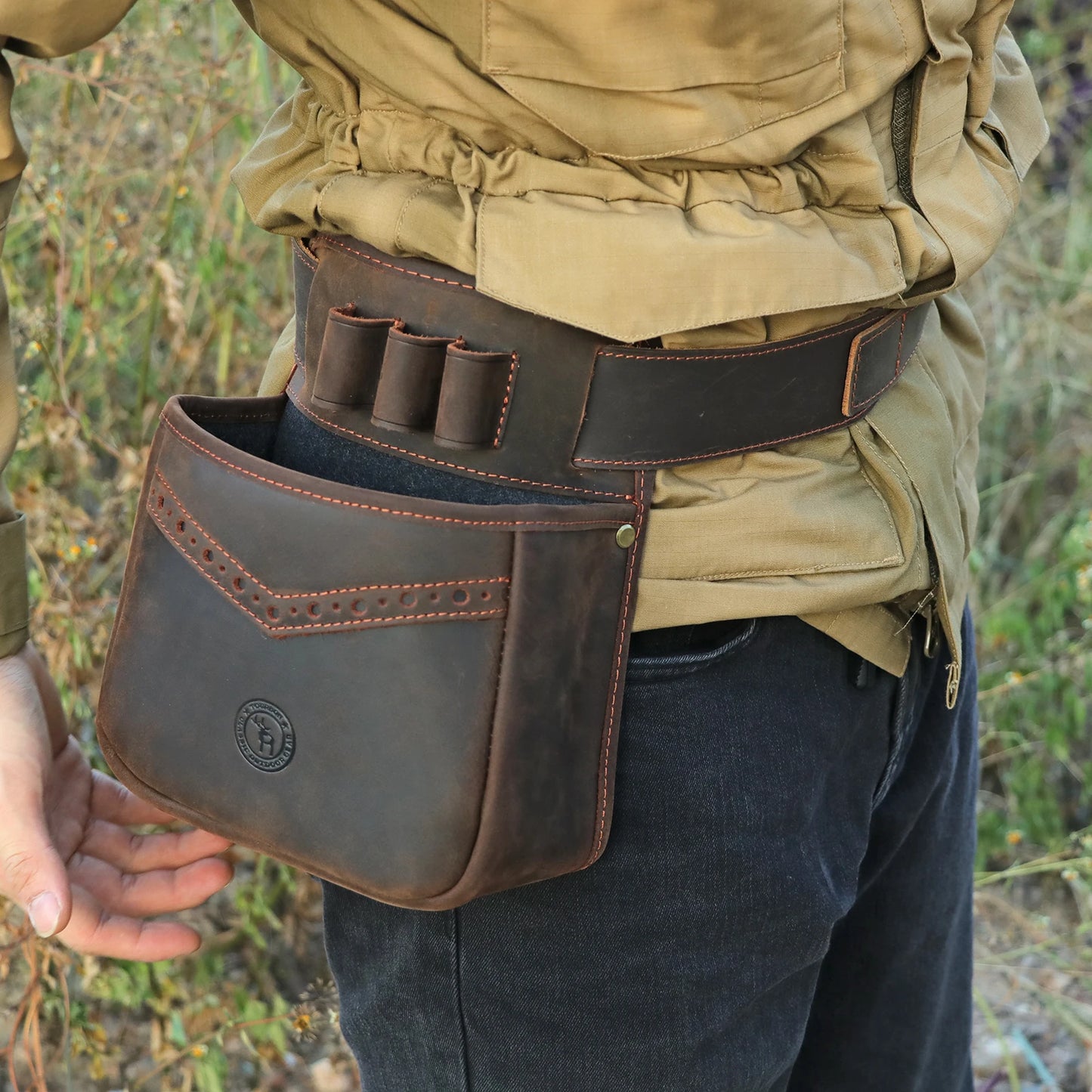 Tourbon Hunting Accessories Leather Tactical Gun Cartridges Waist Bag Game Speed Loader Ammo Sporting Clays Case with Belt