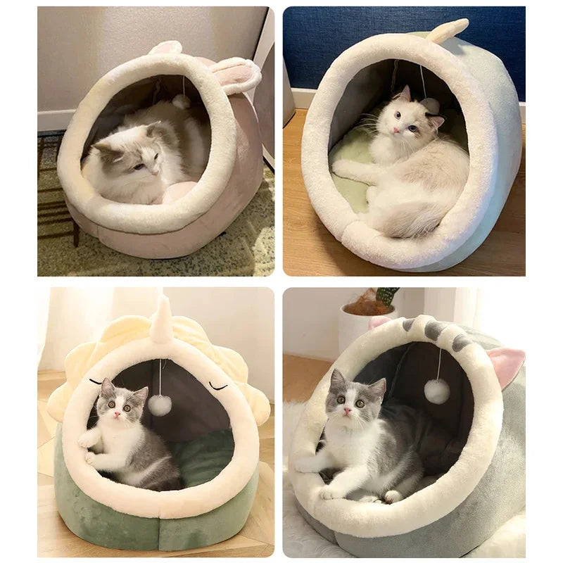 Cartoon Deep Sleep Cat Bed Pet Bed Foldable Removable Washable Pet Sleeping Bed for Small Dog Mat Bag Cave Cats Bed Pet Supplies