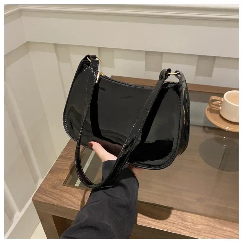 Women's Bag Patent Leather Handbag Versatile Fashion Shoulder Bag Casual Commuting Bag Girl Brand Designer Zipper Small Handbag