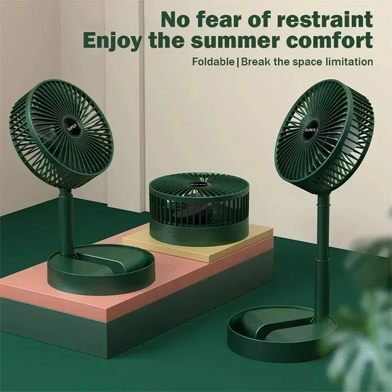 Electric Stand Fan Portable Folding Fan USB Rechargeable Foldable Desktop Fan Mini Mute Fan 3 Speeds Adjustable Height