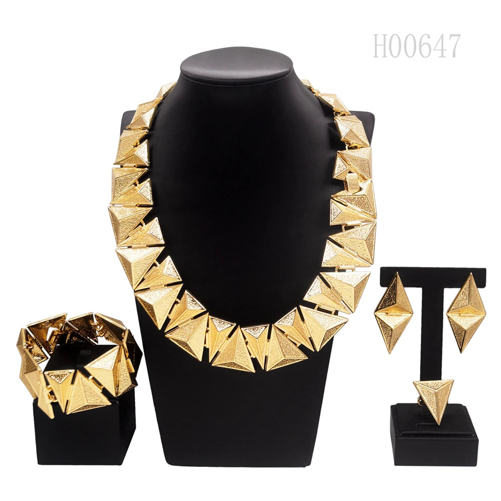 Woman Jewelry Set Italian Gold Plated Big Necklace Bracelet Ring Luxury Hollow Out Round Pendant Banquet Party Favors