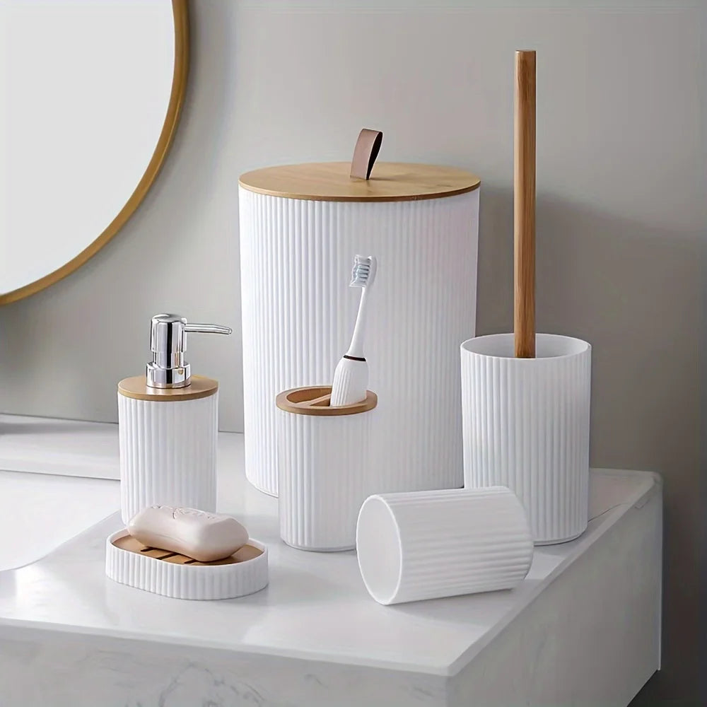 Bathroom Accessories Set 6 Piece Bath Ensemble Includes Toothbrush Holder for Decorative Countertop and Housewarming Gift