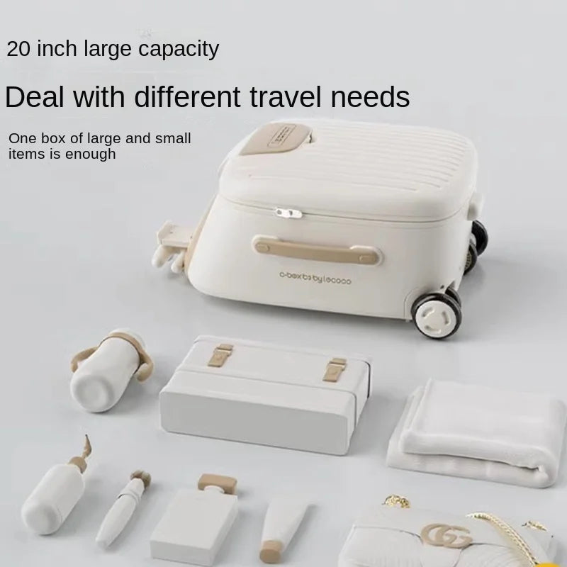 Two-in-one Separated Children's Luggage 20 inch Can sit ride Baby Boarding Trolley Suitcase with Water Cup Holder Suitcase