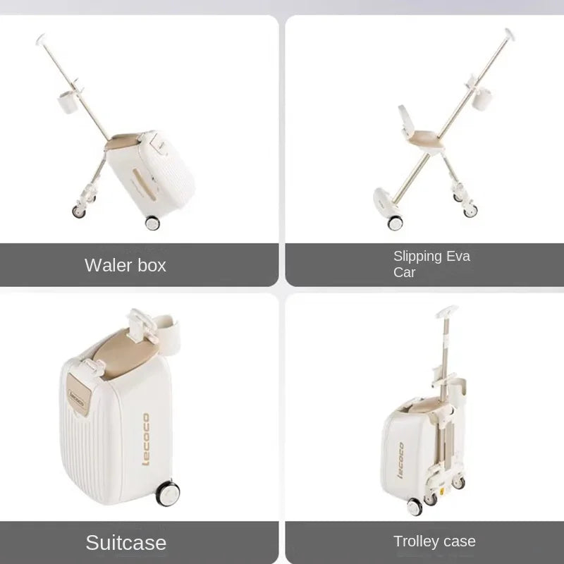 Two-in-one Separated Children's Luggage 20 inch Can sit ride Baby Boarding Trolley Suitcase with Water Cup Holder Suitcase
