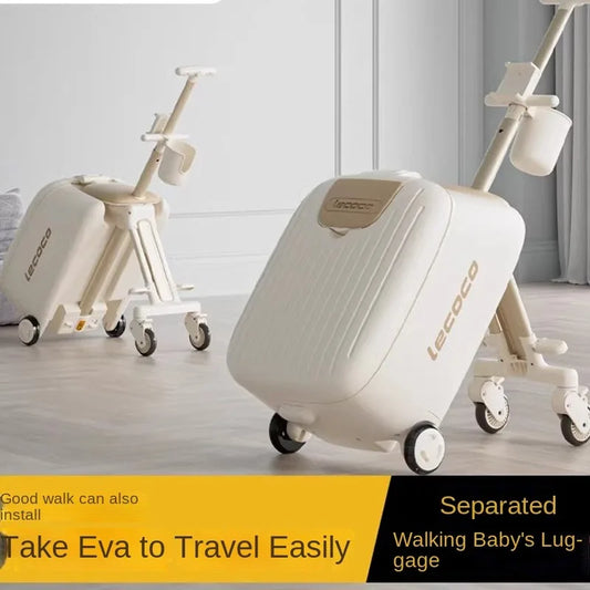 Two-in-one Separated Children's Luggage 20 inch Can sit ride Baby Boarding Trolley Suitcase with Water Cup Holder Suitcase