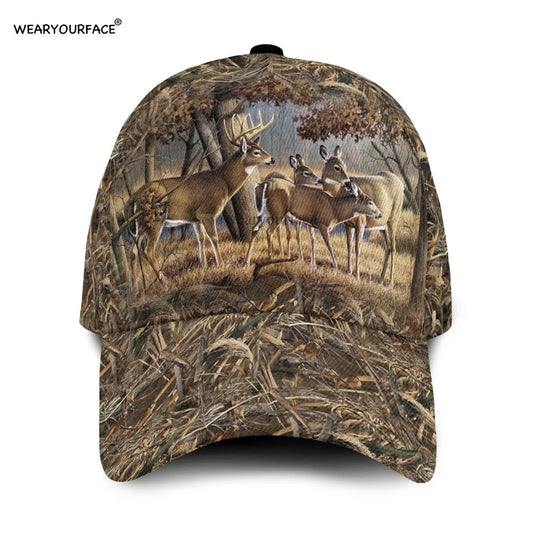 Baseball Cap Deer Hunting Wildlife Animals Printed Snapback Hat Men Women Adult Breathable Summer Headwear Outdoor Sun Visor