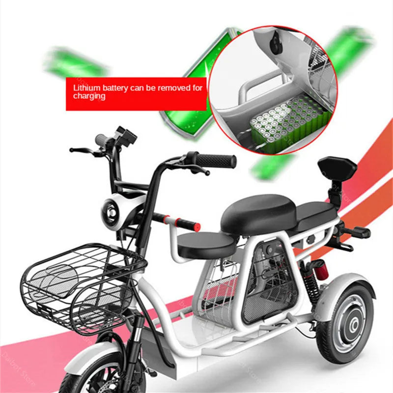 Daibot Electric Scooter With Seat 3 Wheel Electric Scooters 12 Inch 500W 48V 30KM /H Portable Tricycle Off Road Electric Bike