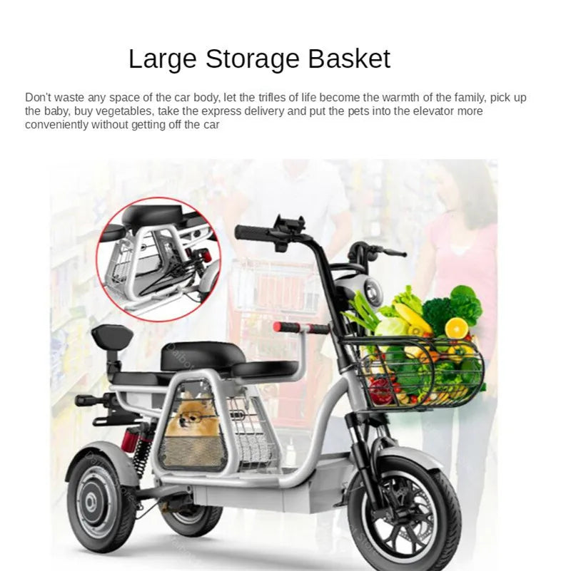 Daibot Electric Scooter With Seat 3 Wheel Electric Scooters 12 Inch 500W 48V 30KM /H Portable Tricycle Off Road Electric Bike