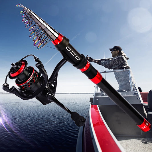 Fishing Rod Carbon Fiber Reel Combo Pole And Telescopic Fishing For Saltwater Freshwater Travel Рыболовные Аксессуары