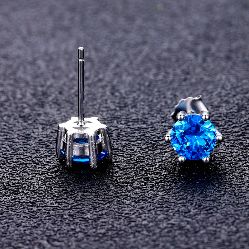 Women's Stud Earrings S925 Silver Fine Jewelry Round AAAAA Sky Blue Zircon Wedding Engaging Party Gift