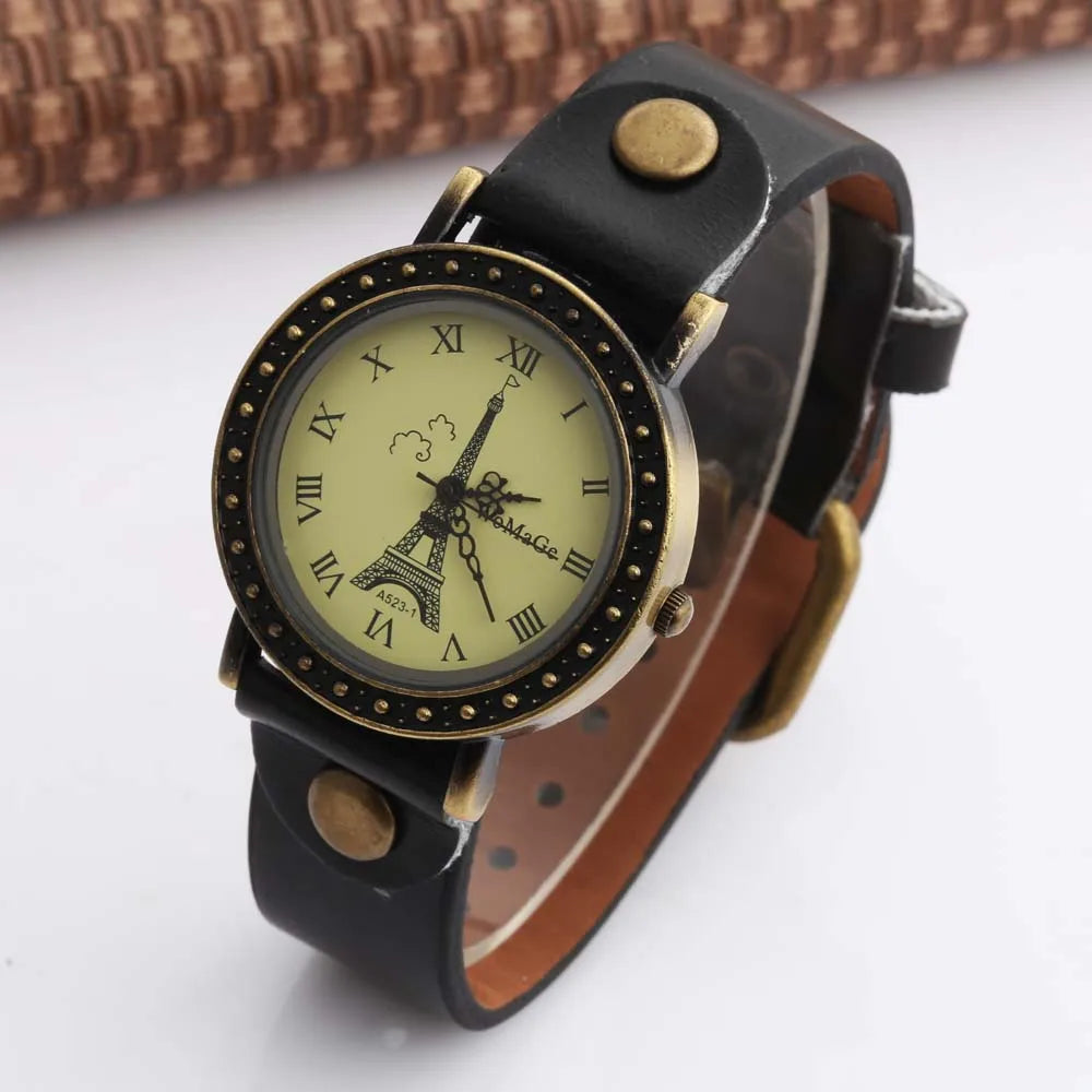 Womens Watches Fashion Vintage Women Watches Leather Band Quartz Watches Paris Eiffel Tower Watch montre femme reloj mujer