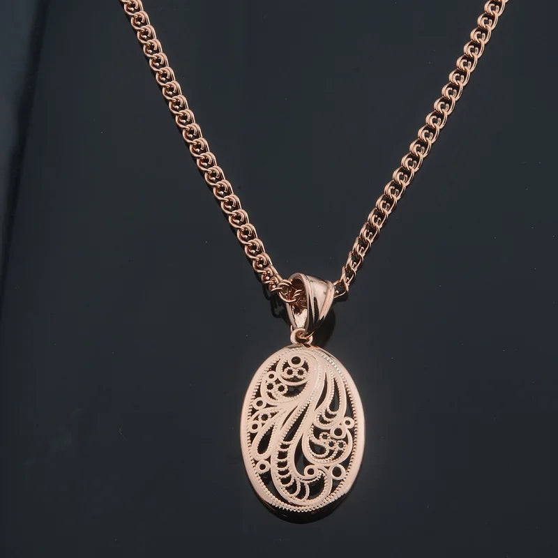Women Fashion Jewelry  585 Rose Gold Color Round Flowers Pendants Weaving Necklaces