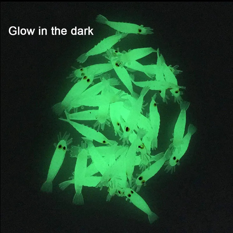 50Pcs Luminous Shrimp Fishing Bait Soft Lure Worms Glow Shrimps Fishing Lures for Bass Crappie Fishing Lures 3.5cm