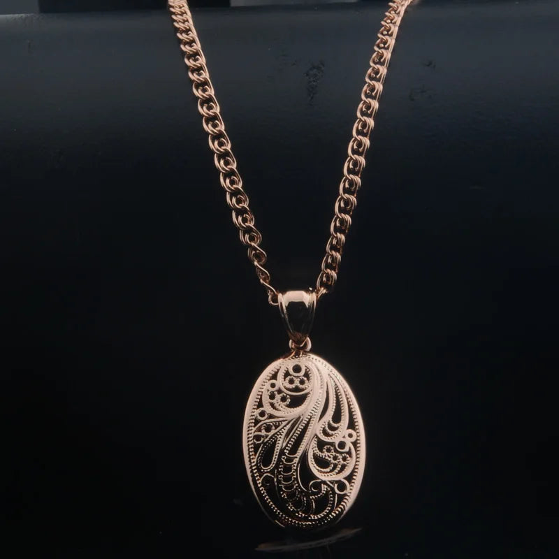 Women Fashion Jewelry  585 Rose Gold Color Round Flowers Pendants Weaving Necklaces