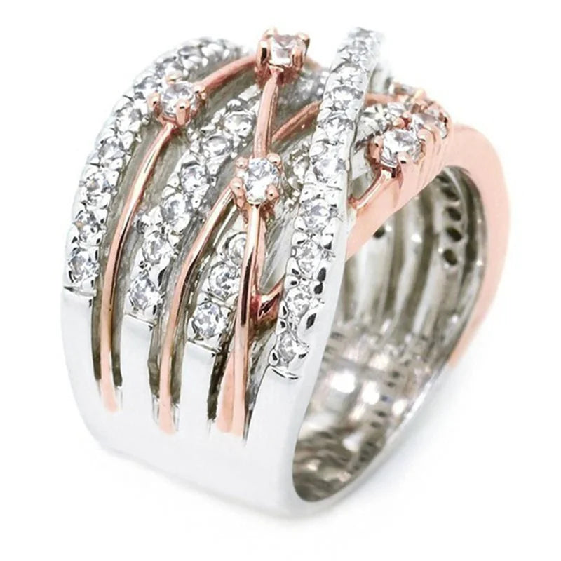 New 925 Sterling Silver Ring Inlaid With AAAAA Zircon Interwoven Ring For Woman Charm Jewelry Engagement Gift