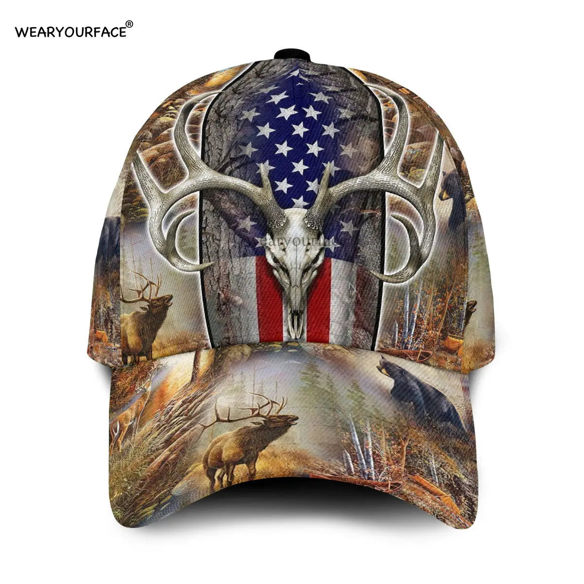 Baseball Cap Deer Hunting Wildlife Animals Printed Snapback Hat Men Women Adult Breathable Summer Headwear Outdoor Sun Visor
