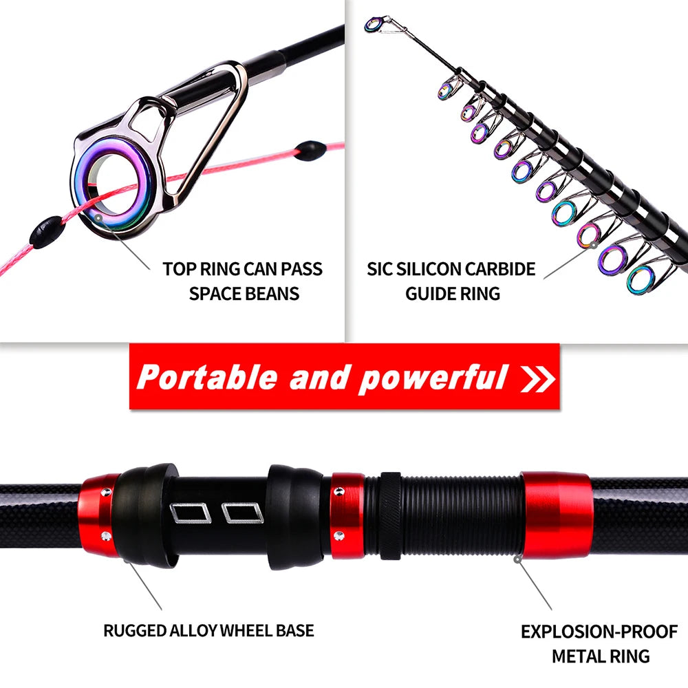 Fishing Rod Carbon Fiber Reel Combo Pole And Telescopic Fishing For Saltwater Freshwater Travel Рыболовные Аксессуары