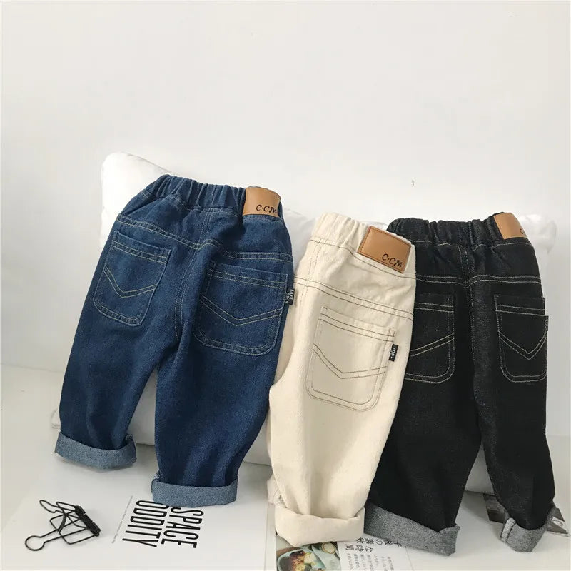 Baby Boy Jean Pants Cotton White Blue Black Infant Toddler Children Jeans Denim Trousers Long Baby Boys Loose Pant Clothes 1-5Y
