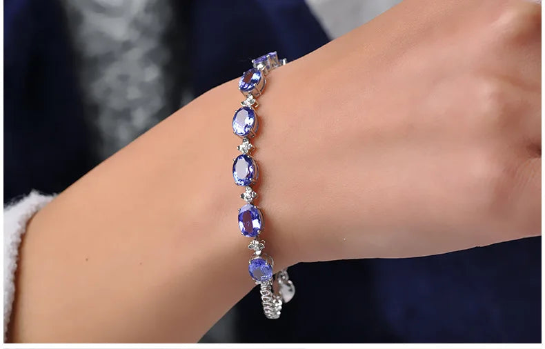 Luxury 100% S925 Silver Bracelets For Woman With Blue Sapphire Gemstone Lady Fine Jewelry Wholesale Gift