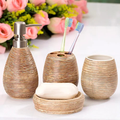 Bathroom Ceramic Set Shampoo Dispenser Bottle Soap Dish Toothbrush Holders Rinse Cup Bathroom Accessories Set