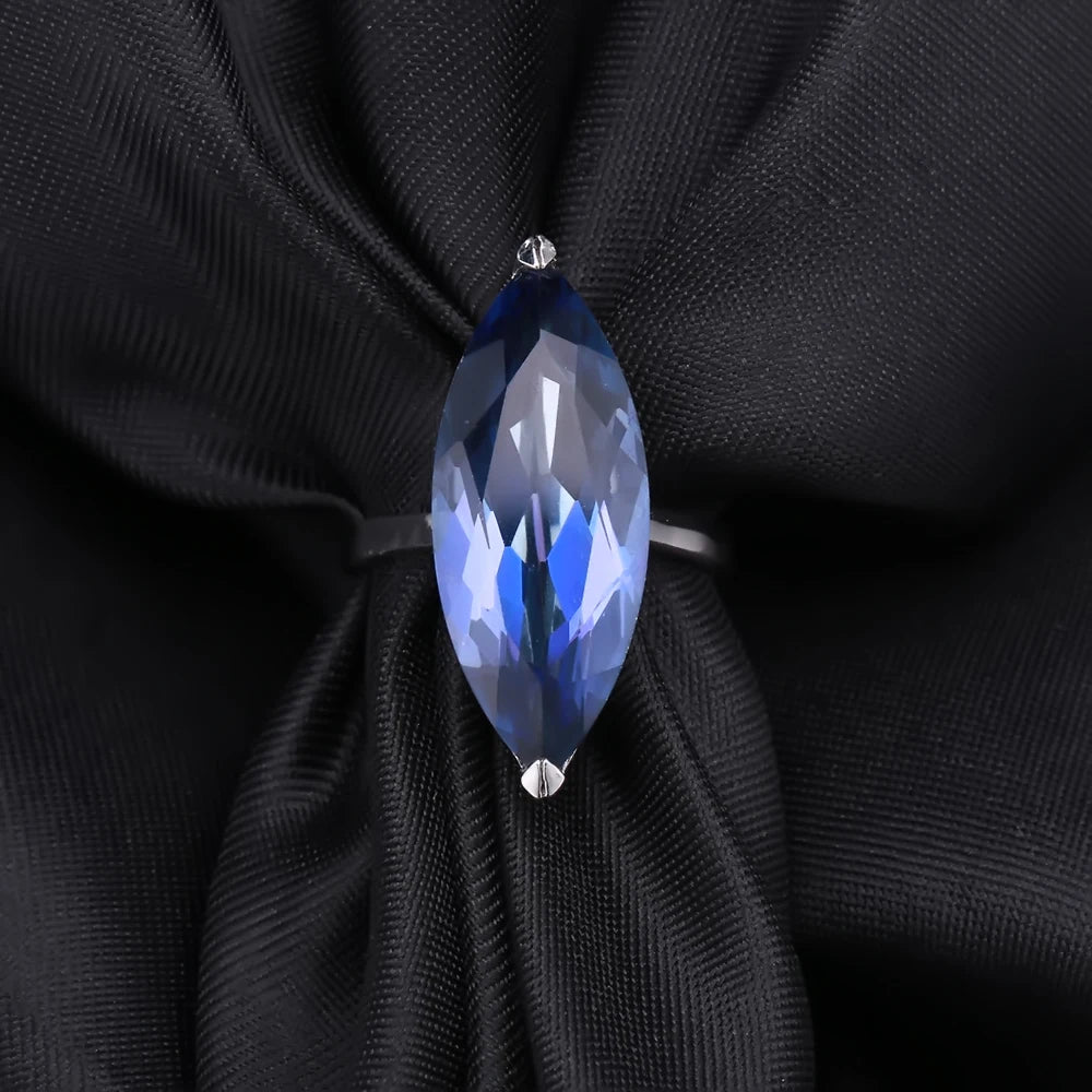 Gem's Ballet 11.45Ct Marquise Natural Iolite Blue Mystic Quartz Gemstone Ring 925 Sterling Silver Rings For Woman Fine Jewelry