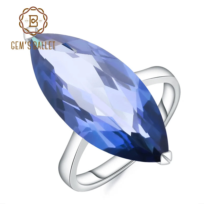 Gem's Ballet 11.45Ct Marquise Natural Iolite Blue Mystic Quartz Gemstone Ring 925 Sterling Silver Rings For Woman Fine Jewelry