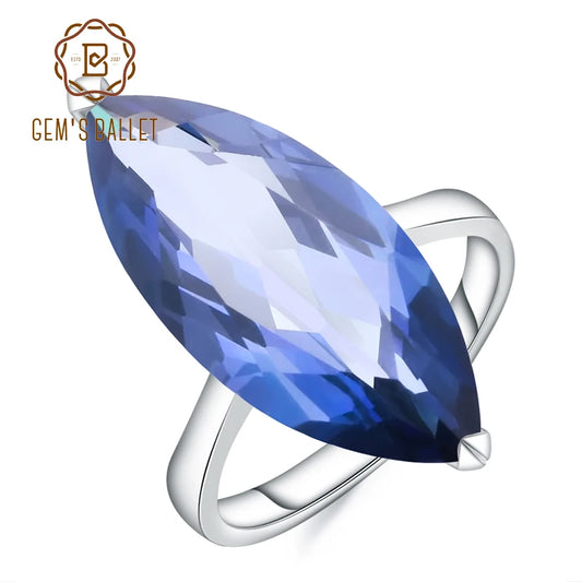 Gem's Ballet 11.45Ct Marquise Natural Iolite Blue Mystic Quartz Gemstone Ring 925 Sterling Silver Rings For Woman Fine Jewelry