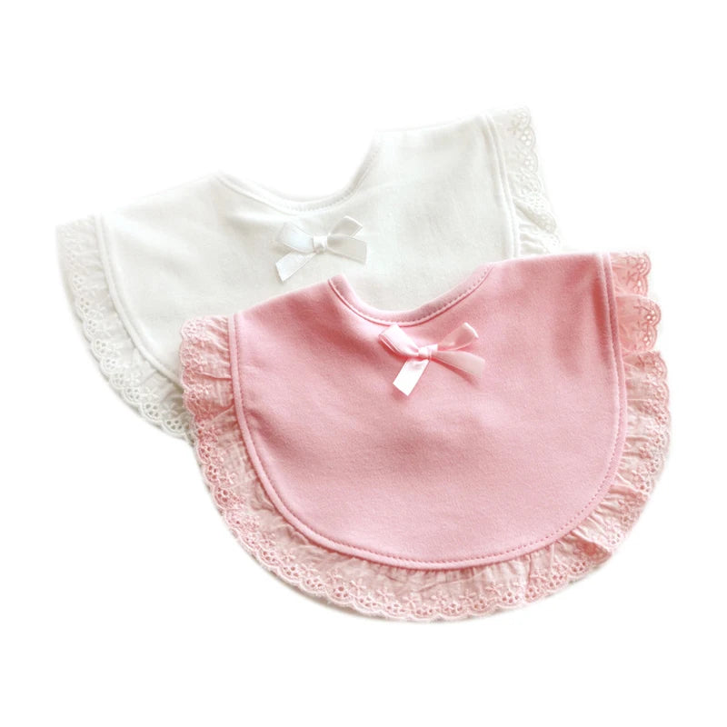 Cute Cotton Burp Cloth Triangle Round Lace Bow Princess Super Soft Baby Feeding Drool Bibs