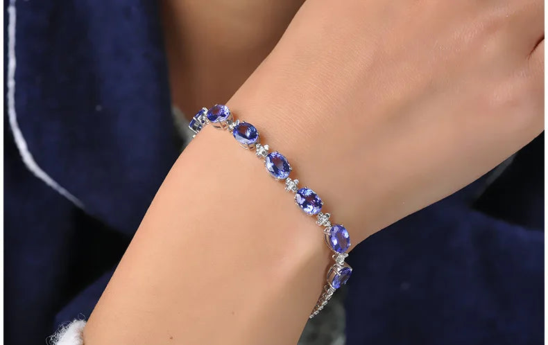 Luxury 100% S925 Silver Bracelets For Woman With Blue Sapphire Gemstone Lady Fine Jewelry Wholesale Gift