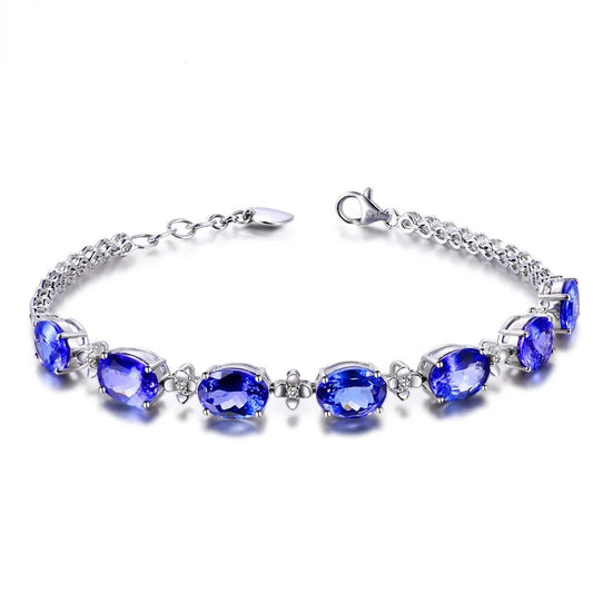 Luxury 100% S925 Silver Bracelets For Woman With Blue Sapphire Gemstone Lady Fine Jewelry Wholesale Gift