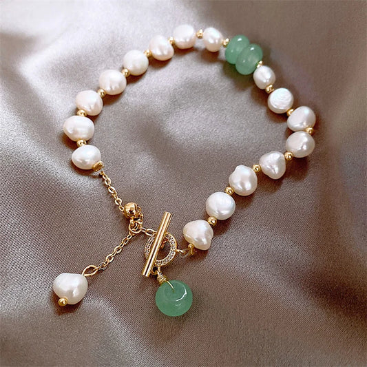 Classic Fashion Natural Stone Pearl Pendant Bracelet For Woman Exquisite New Lucky Cuff Bracelet Anniversary Gift Luxury Jewelry