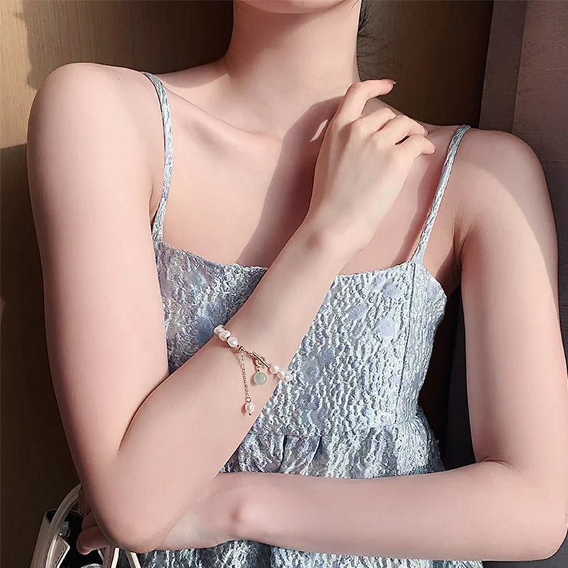 Classic Fashion Natural Stone Pearl Pendant Bracelet For Woman Exquisite New Lucky Cuff Bracelet Anniversary Gift Luxury Jewelry