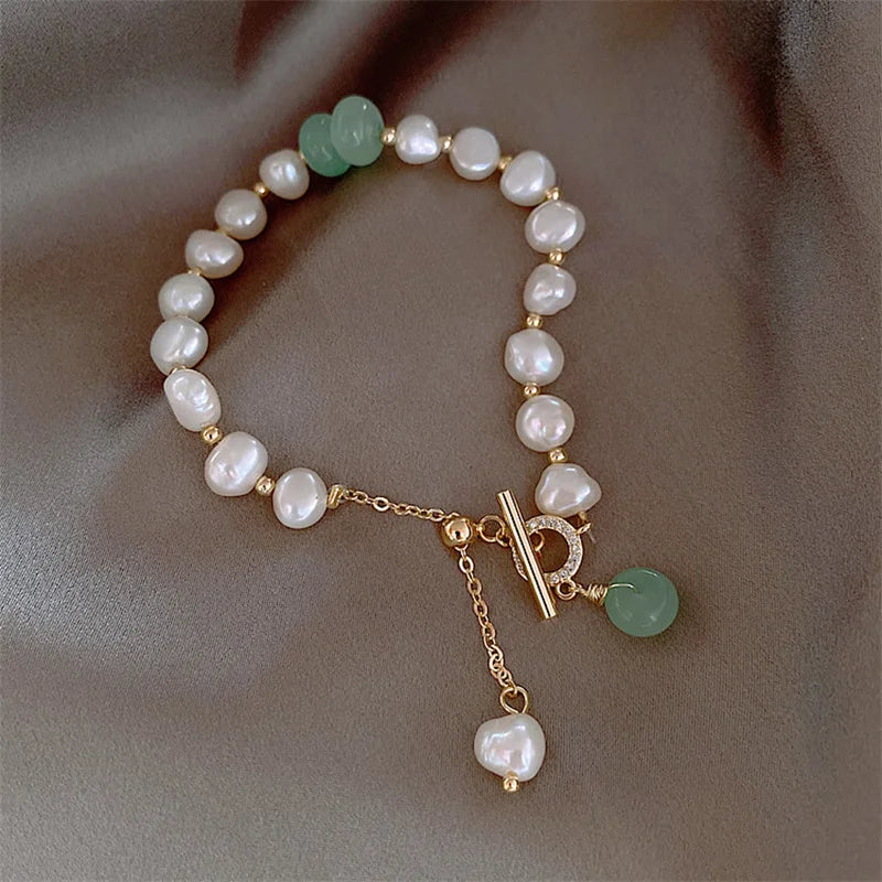Classic Fashion Natural Stone Pearl Pendant Bracelet For Woman Exquisite New Lucky Cuff Bracelet Anniversary Gift Luxury Jewelry