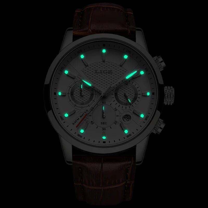 2022 New Mens Watches LIGE Top Brand Leather Chronograph Waterproof Sport Automatic Date Quartz Watch For Men Relogio Masculino