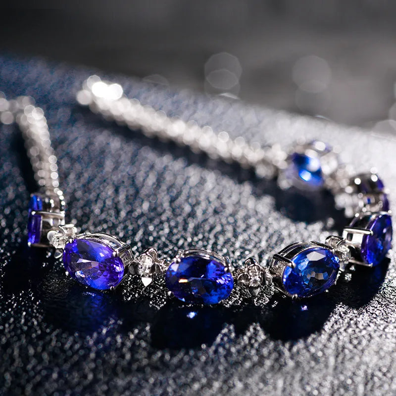 Luxury 100% S925 Silver Bracelets For Woman With Blue Sapphire Gemstone Lady Fine Jewelry Wholesale Gift