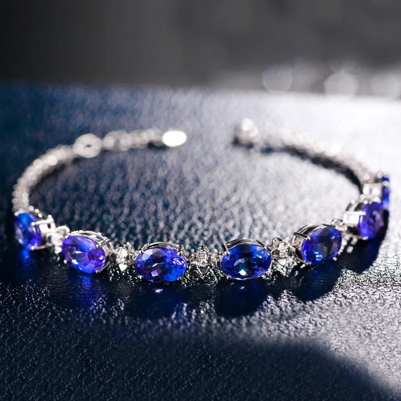 Luxury 100% S925 Silver Bracelets For Woman With Blue Sapphire Gemstone Lady Fine Jewelry Wholesale Gift