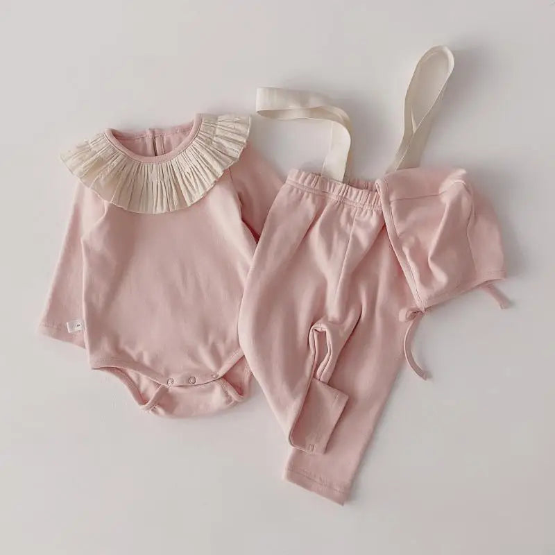 2025 New Baby Girl Clothes Set Bodysuit + Pants + Hat 3pcs Cotton Toddler Outfits Kids Overalls Set Children Boys Clothing Set