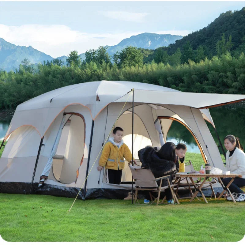 Luxury Villa Outdoor Camping Tent, Two Rooms and One Hall, Easy Setup Family Party Tent, Large Tent for Travel and Events