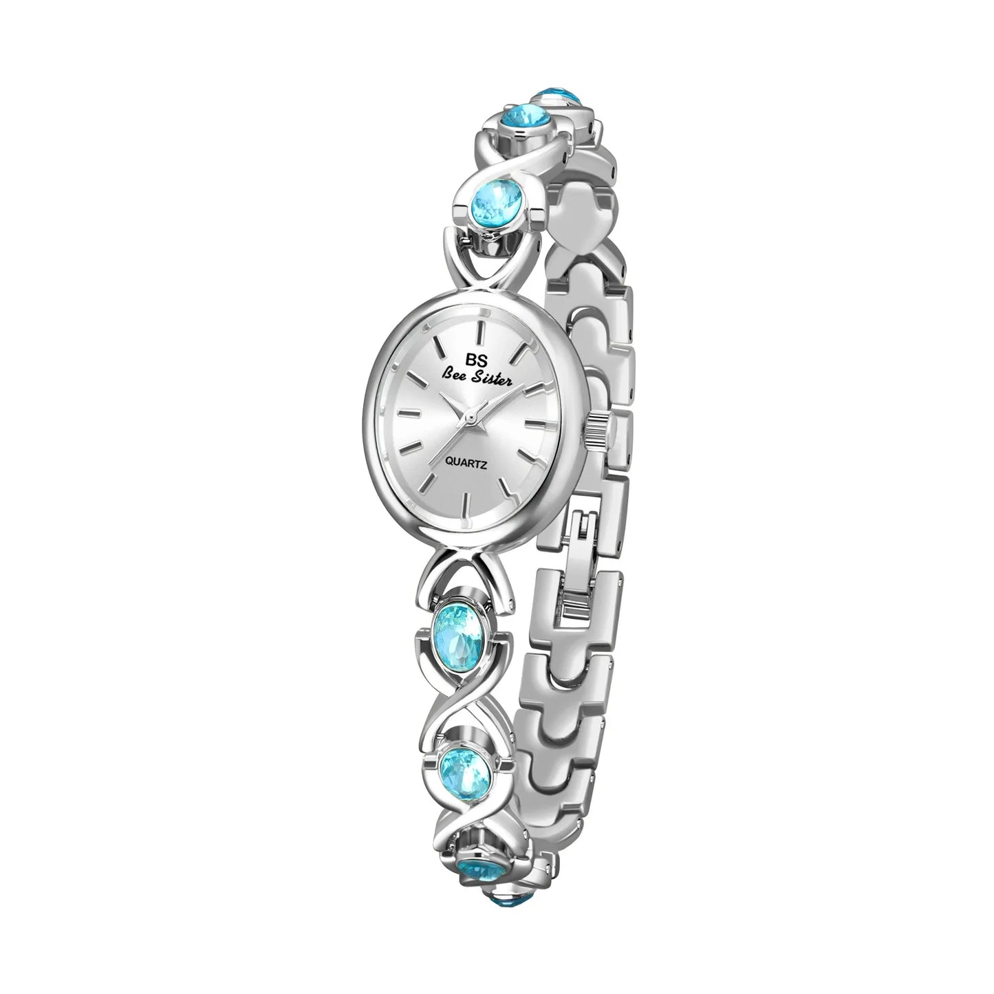 Blue Jewel Oval Bracelet Watch Luxury Crystal Quartz Watches For Woman Vintage Gold Silver Jade Wristwatch Gifts For Women
