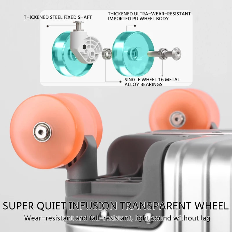 All-Aluminum Magnesium Alloy Suitcase Large-Capacity Password Luggage Infused Transparent Rolling Wheel Business Trolley Case