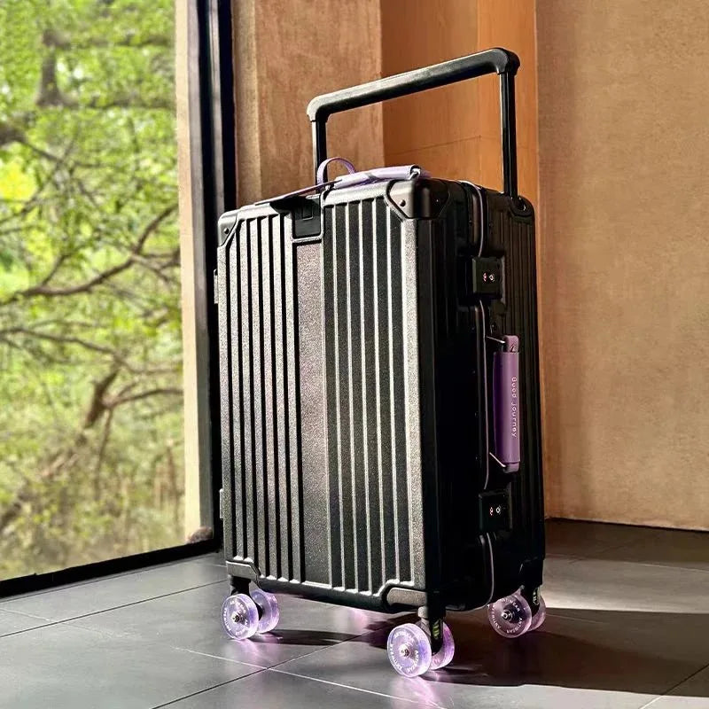 Wide Handlebar Suitcase Rolling Luggage Large Capacity Aluminum Frame Trolley Case with Colorful Silent Spinner Wheels TSA Lock