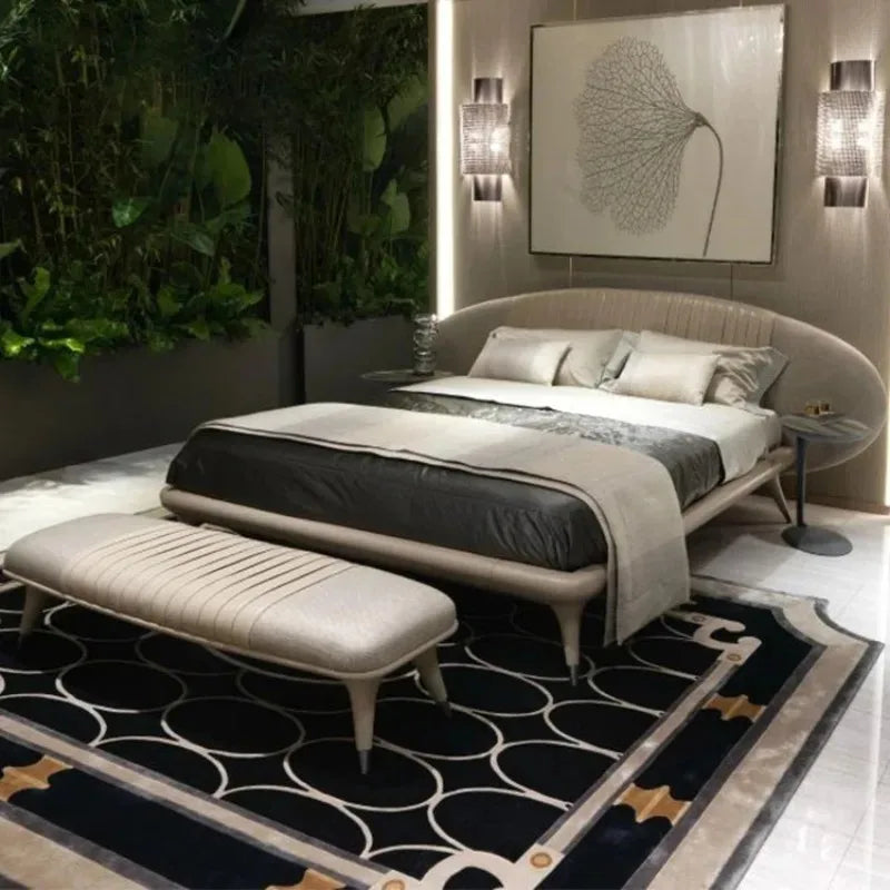 Hotel queen size leather bed frame wooden bed nappa genuine leather headboard king size  bed
