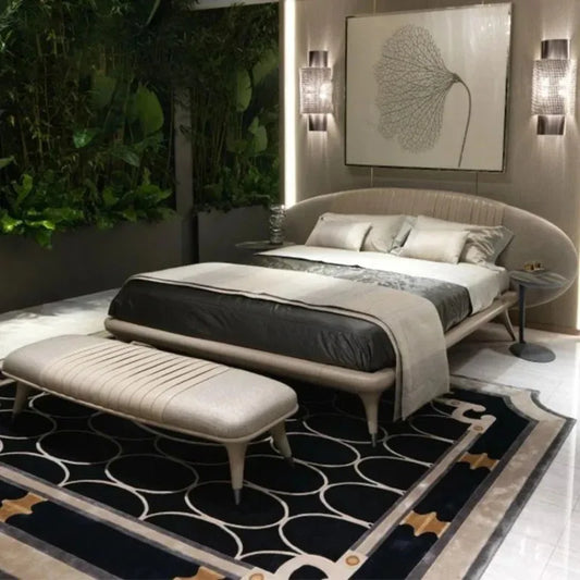 Hotel queen size leather bed frame wooden bed nappa genuine leather headboard king size  bed