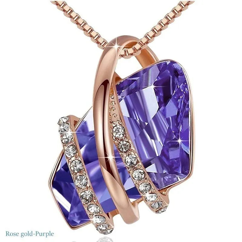 Woman Fashion Silve/Rose Gold Crystals Pendant Necklace Birthstone Zircon Necklaces Jewelry Engagement Gifts